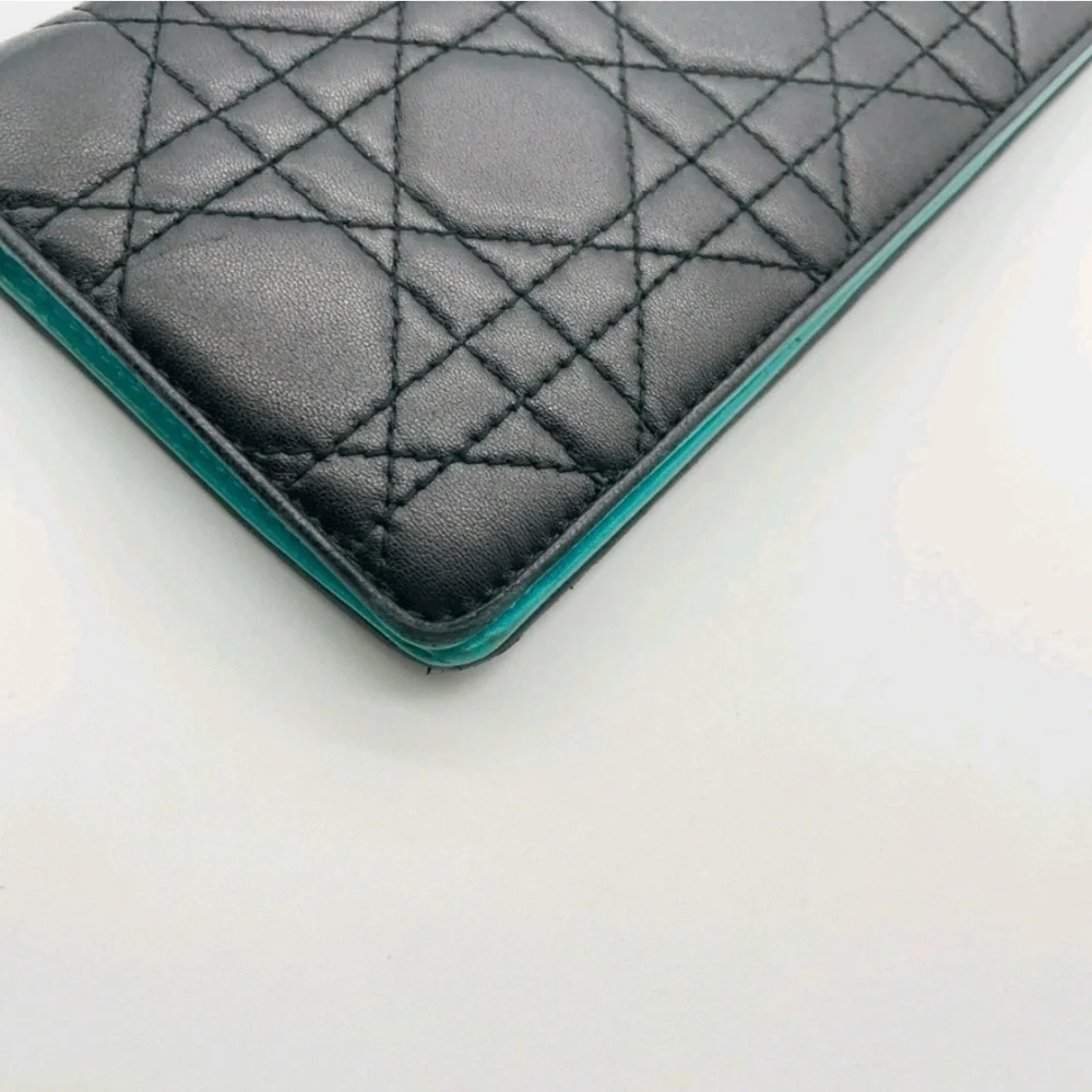 ✨💎DIOR💎💚 Black Quilted Lady Cannage Zip Wallet with Blue  & Silver Charms!